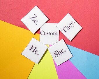 Personalized Minimalist Square Pronoun Pins – LGBTQ+, Trans, Nonbinary, Gender Identity Badge