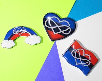 Classic Polyamory Pride Pin Set, LGBTQ+, Handmade