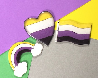 Non-Binary Pride Pin Set, Enby, LGBTQ+, Handmade