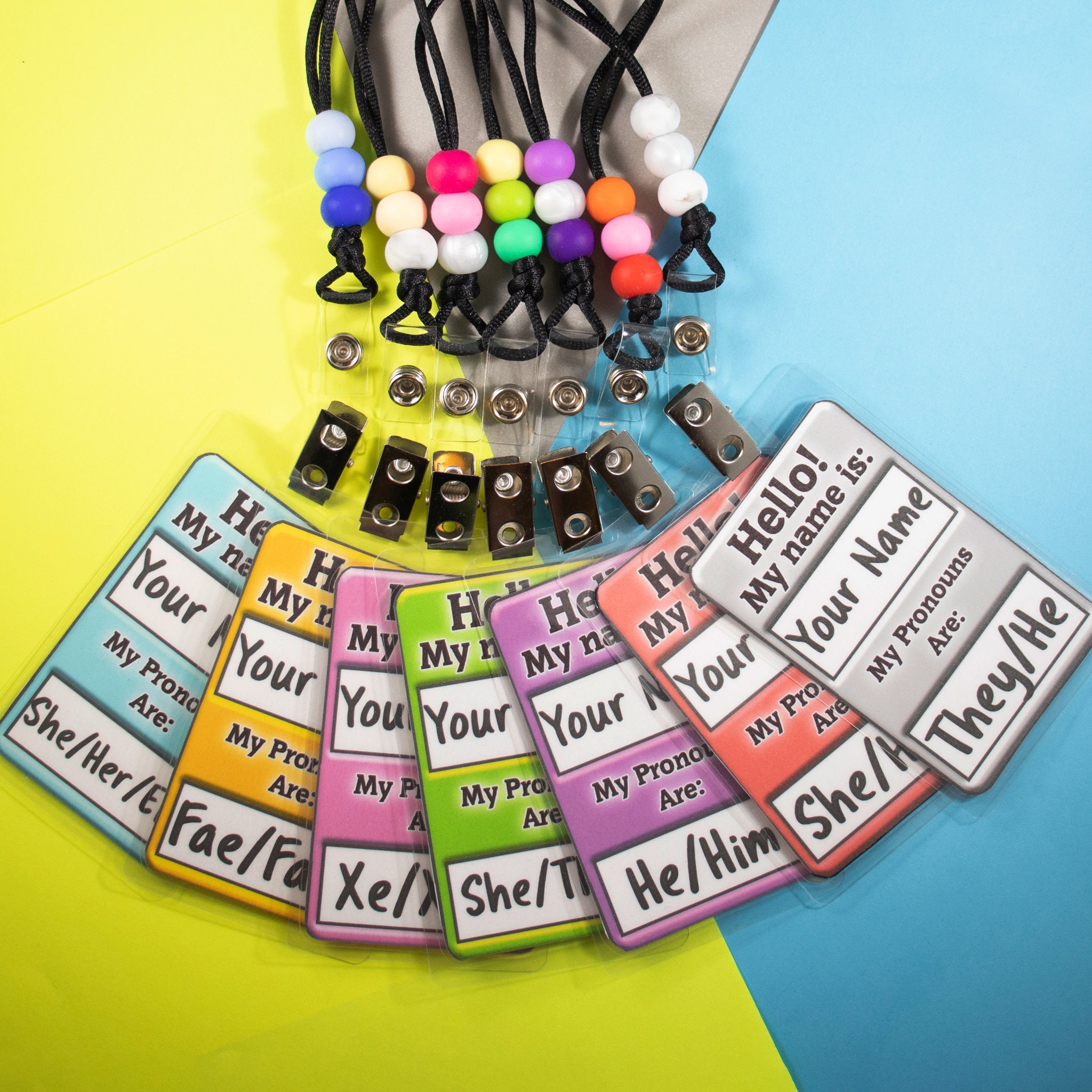 Custom Name & Pronoun Laminated Badge with Lanyard | LGBTQ+ Transgender ID Tag | Handmade Pride Accessory