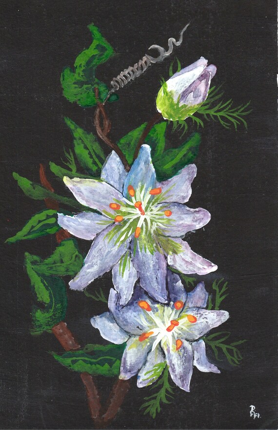 5 71 X 8 85 Purple Flowers With A Black Background Original Acrylic Painting On Drawing Paper Captivedesign