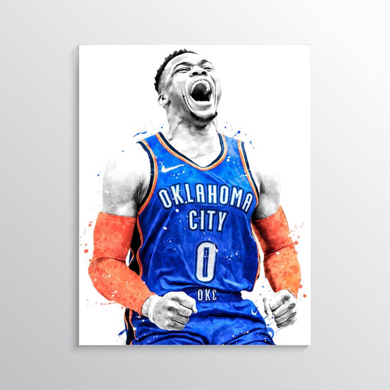Russell Westbrook Poster Oklahoma City Thunder Wall Art Nba Wall Decor Sports Prints Basketball Poster Man Cave Kids Room Decor Gift