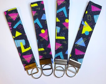 90s Abstract Pattern Key Fob, Brightly Colored Keychain