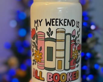 Bookish Glass Cup, Bamboo Lid, TBR Problem Design