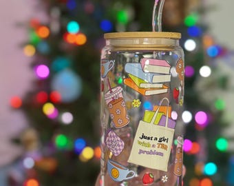 Bookish Glass Cup, TBR Problem Design, Bamboo Lid and Straw