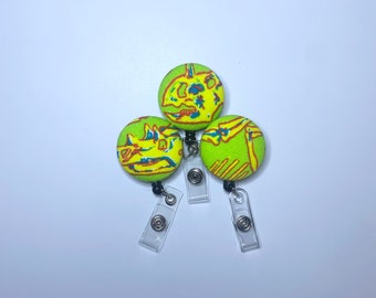 Upcycled Dinoland Fabric Badge Reel, Unique ID Holder