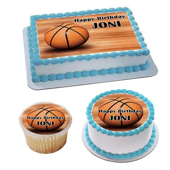 Edible Basketball Cake Topper With Your Own Caption Custom Etsy