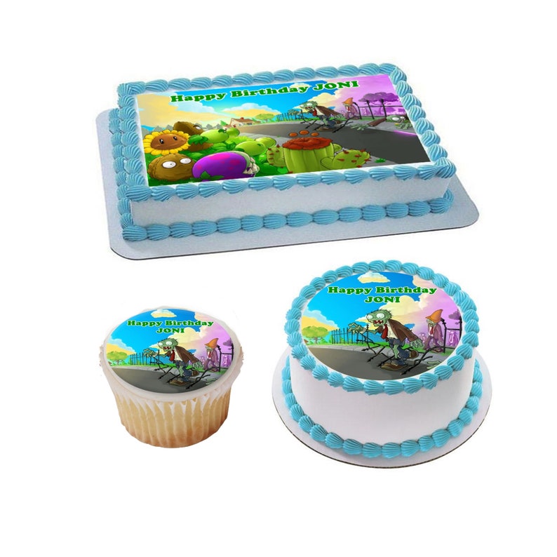 Edible Plants Vs Zombies Cake Topper With Your Own Caption Etsy