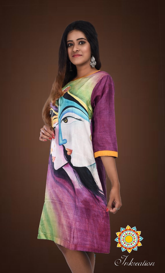 Tribals Corner Freehand Fabric Painting Women Kurti Black : Amazon.in:  Fashion