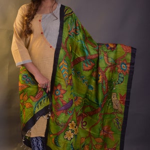 Kalamkari Hand Painted Pure Tussar Silk Scarf Scarves