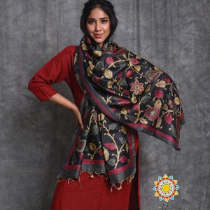 Exclusive Pen Kalamkari Pure Tussar Dupatta Wrap around.Duty Free dELIVERY wORLDWIDE At your Doorstep.