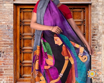 Exclusive Hand Acid paint Sari with blouse piece hand painted Saree.Duty Free dELIVERY wORLDWIDE At your Doorstep.