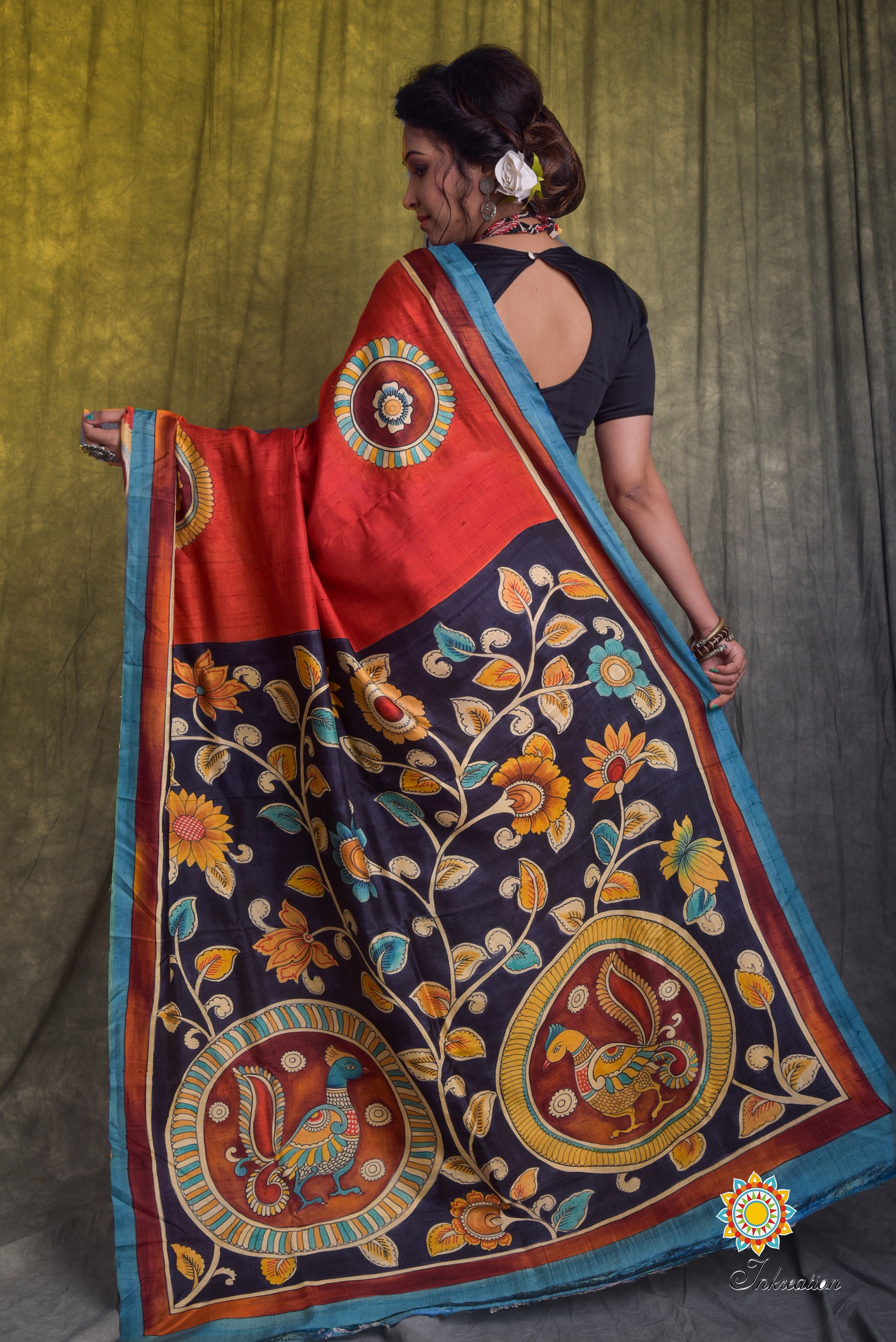 Pen Kalamkari Hand Painted Pure Silk Sari with blouse piece Etsy