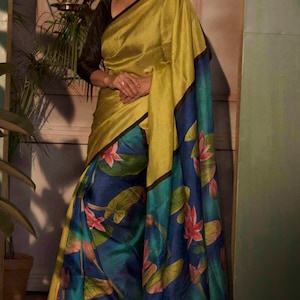 Hand acid painted Pure silk Floral Sari hand painting Sari/Saree. DUTY FREE dELIVERY wORLDWIDE At your Doorstep.