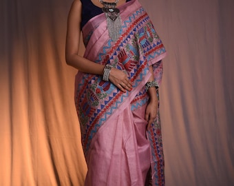 Sari exclusivo con bordado kantha, sari de tassar puro con pieza para blusa. Envío libre de impuestos a todo el mundo, directamente a su puerta.