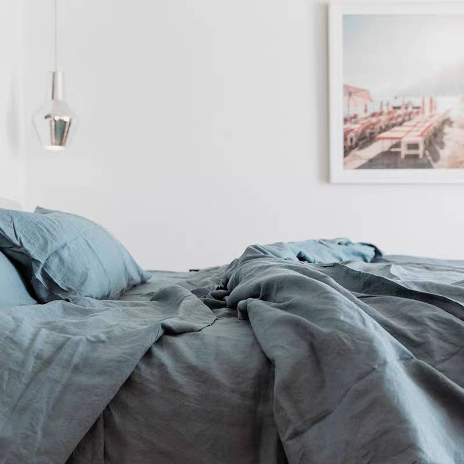 100 French Flax Linen Bed Sheet Set Fitted Sheet Flat Sheet Pillowcase