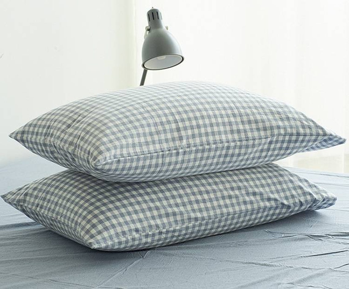 100 Cotton Blue Gingham Duvet Cover Set US Australia Queen Etsy
