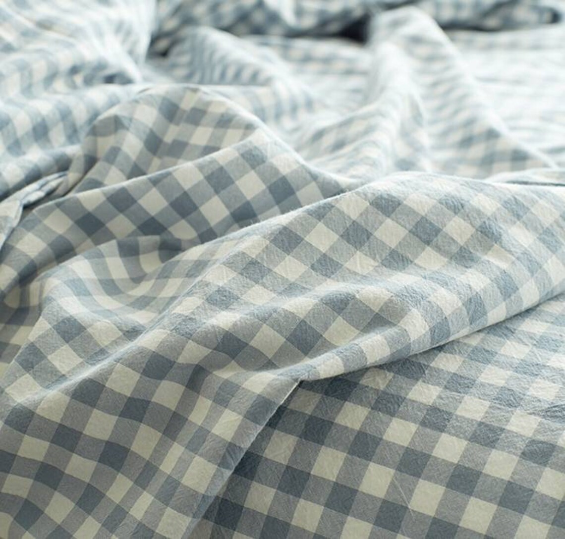 100 Cotton Blue Gingham Duvet Cover Set US Australia Queen Etsy