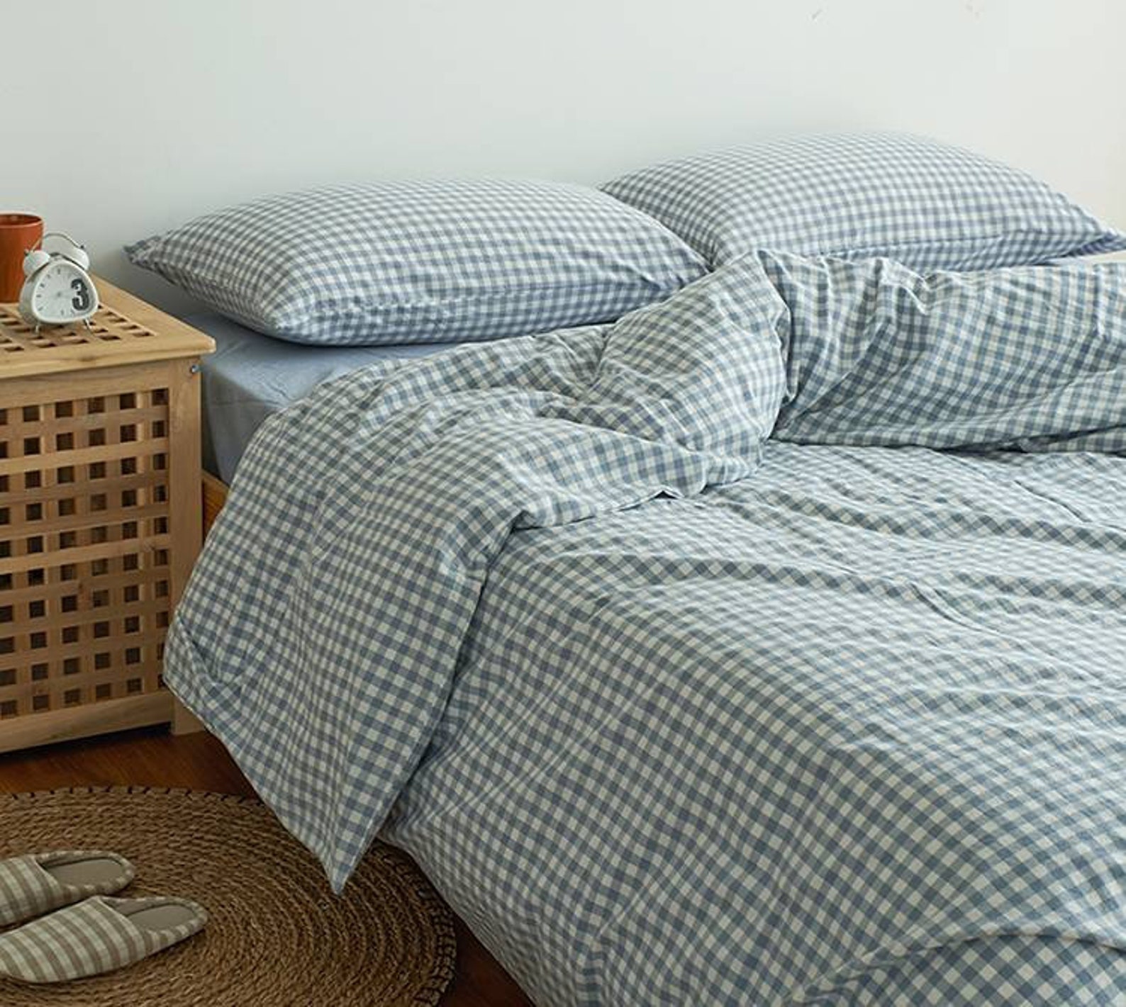 100 Cotton Blue Gingham Duvet Cover Set US Australia Queen Etsy