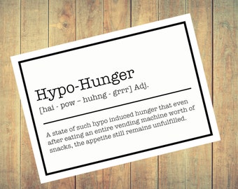Hypo-Hunger Typographic Wall Art, Prints, A4 - (I'm on hols until Aug 7th 2022 apologies)