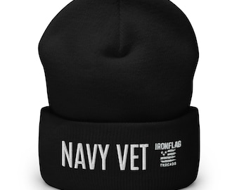 Gorro con puños bordados de Iron Flag Threads Navy VET