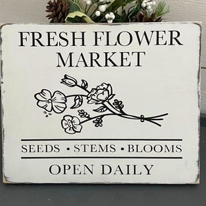 Fresh flower market, wood sign