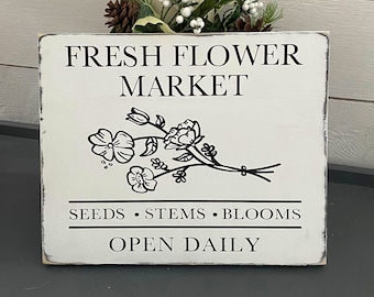 Fresh flower market, wood sign