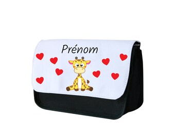 Trousse a crayon personnalisée avec une girafe et prénom