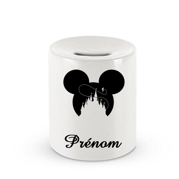 Tirelire céramique personnalisée chateau Mickey et prénom