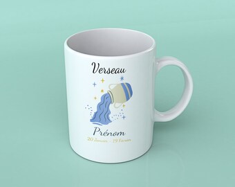 Mug personnalisé signe du verseau avec prénom - Tasse édition horoscope