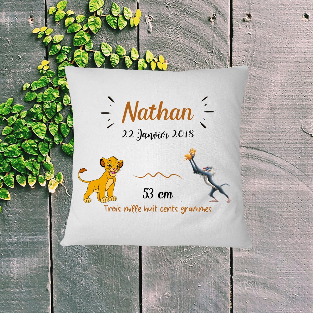Coussin Naissance Personnalisé Simba Roi Lion