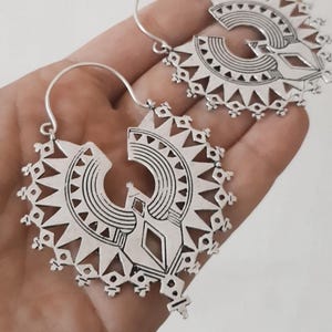 Large Boho Hoops with Geometric Tribal Designs