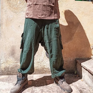 Raw cotton pants, Men Harem pants, Baggy pants, Ethnic pants, Men&#39;s trousers, Unisex pants, Aladdin pants, Loose yoga pants,