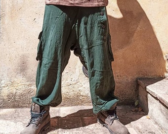 Raw Cotton Harem Pants: Unisex Aladdin Yoga Trousers