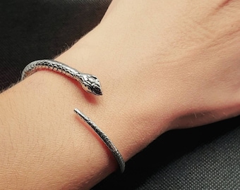 Silver Plated Snake Bangle: Adjustable Unisex Bracelet