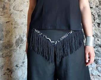 Boho byxor med fransar och vida ben | Palazzo hippiebyxor med hög midja