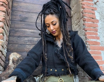 Handmade Raw Cotton Boho Jacket with Hood - Adjustable Fit