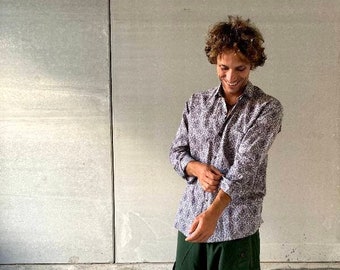 Handgemaakt katoenen hippieshirt, soepelvallend etnisch shirt met lange mouwen