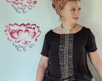 Maglia blusa con stampa tribale stile etno bohenian chic