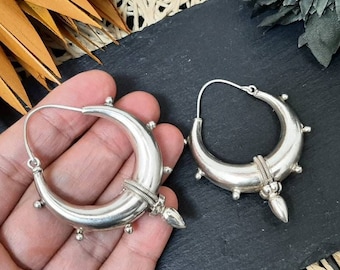 Chunky Silver Hoop Earrings: Traditional Indian Tribal Fusion Style