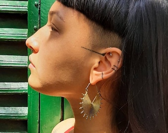 Tribal hoop earrings, Ethnic gold hoops, Large spiral earrings, Large hoop earrings, Spiral punk earrings, Steampunk earrings