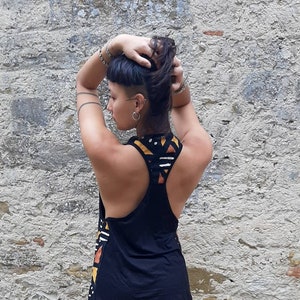African Print Tank Top: Tribal Fabric, Cotton Lycra, One Size