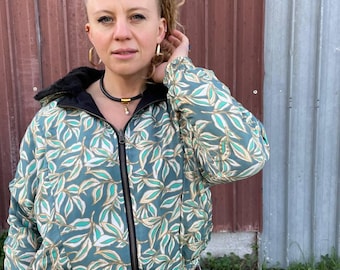 Chaqueta bomber bohemia étnica con capucha, chaqueta unisex extragrande, abrigo con estampado tribal, estilo hippie urbano, chaqueta para festivales.