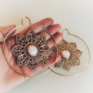 Big ear weights, Mandala ear weight, Large golden ear weights, Huge ear weights, Ear weights with stone, Tribal ear weight, Ethnic jewellery