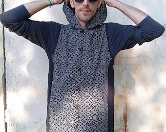 Ärmellose Hoodie-Weste mit Reißverschluss und Taschen - Ethnic Geometric Print Streetwear