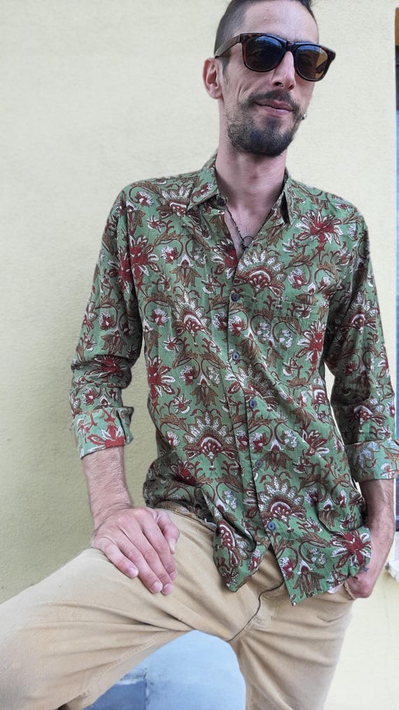 Chemise homme verte à imprimé floral Manches longues Mode