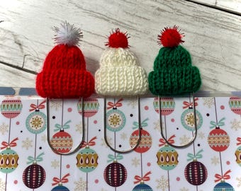 Knit Pom-Pom Hat Planner Paperclip Accessory Bookmarks Paper clips/Page markers Happy Christmas Holidays Winter Charm