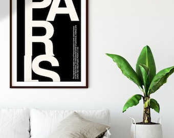 Wydruk typograficzny Paryża, grafika ścienna do druku, czcionka Paryża, plakat typograficzny Paryża, nowoczesny minimalistyczny wydruk, grafika ścienna do galerii