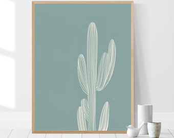 Botanical Art Cactus Plant Print/ Printable Art/ Abstract Minimalist Modern Aesthetic Room decor/ Green Cactus/ Digital Download Home Decor