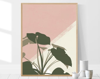 Monstera Deliciosa Printable Wall Art/ Abstract Botanical/ Modern Aesthetic Room decor/ Leaf print Digital Download pink green art